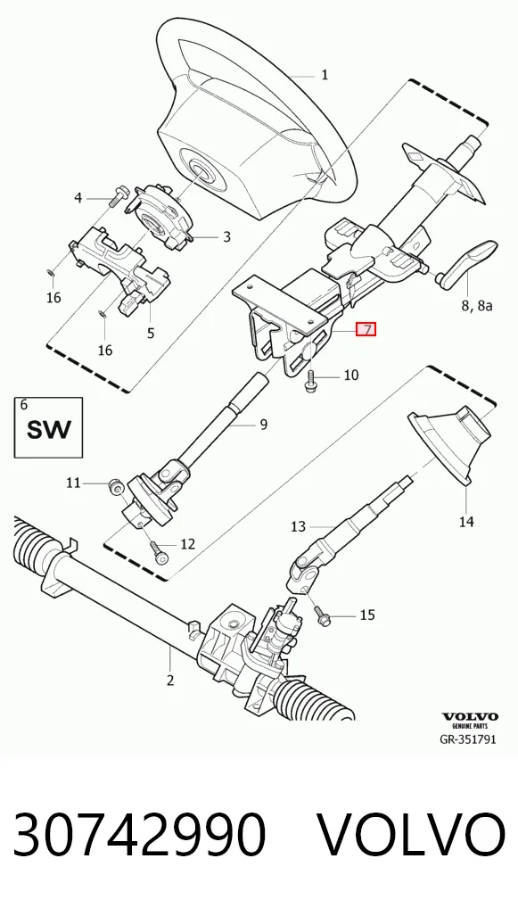 Coluna da direção para Volvo S60 I RS, RH