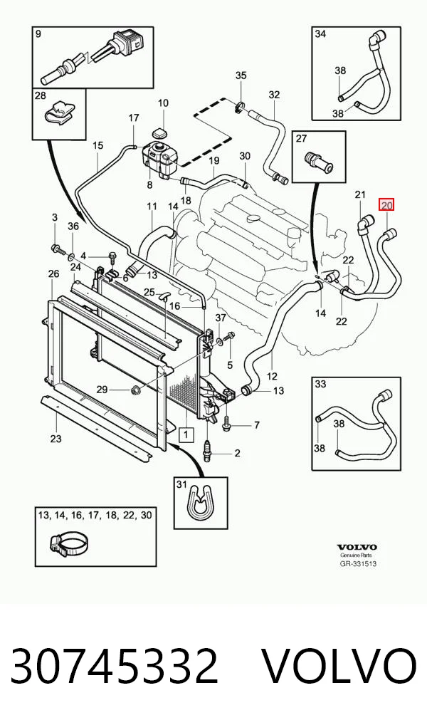 30745332 Volvo Mangueira do radiador de aquecedor (de forno), fornecimento