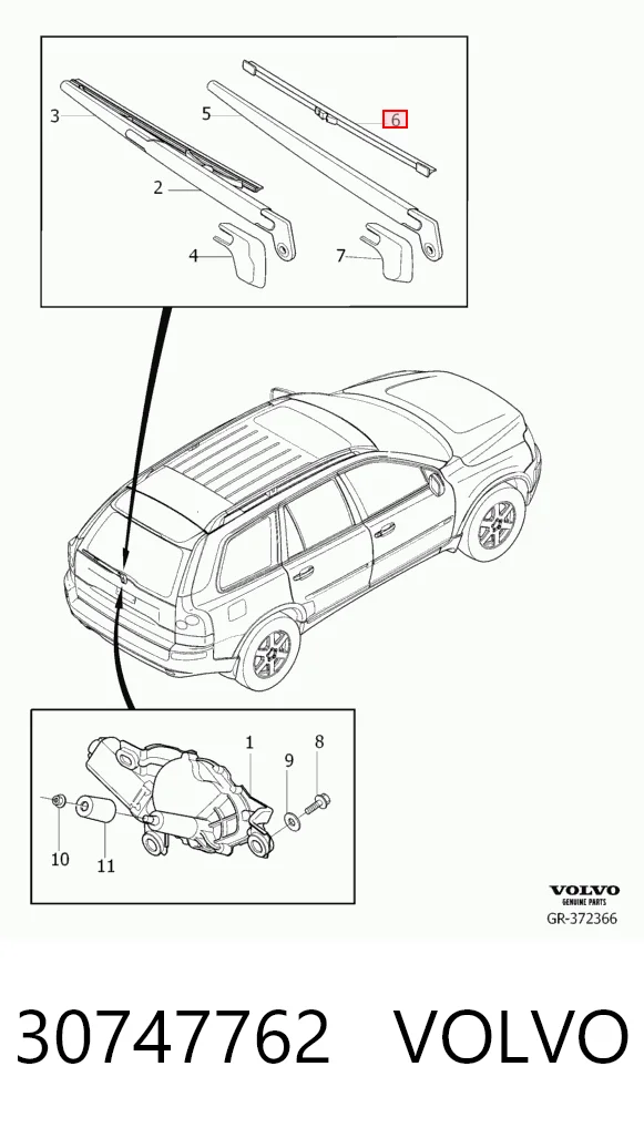30747762 Volvo Limpa-pára-brisas de vidro traseiro
