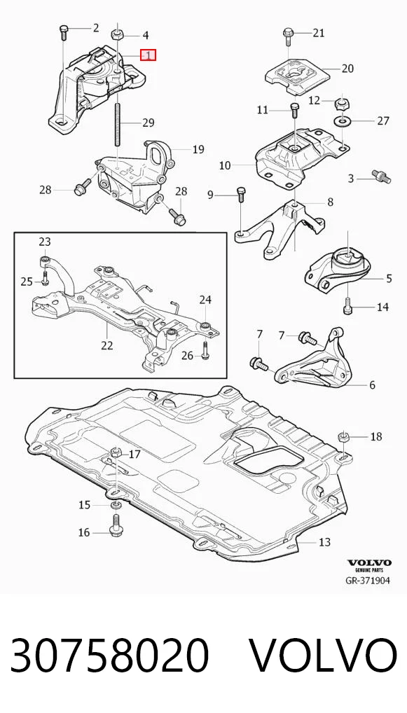 30758020 Volvo Coxim (suporte) direito de motor
