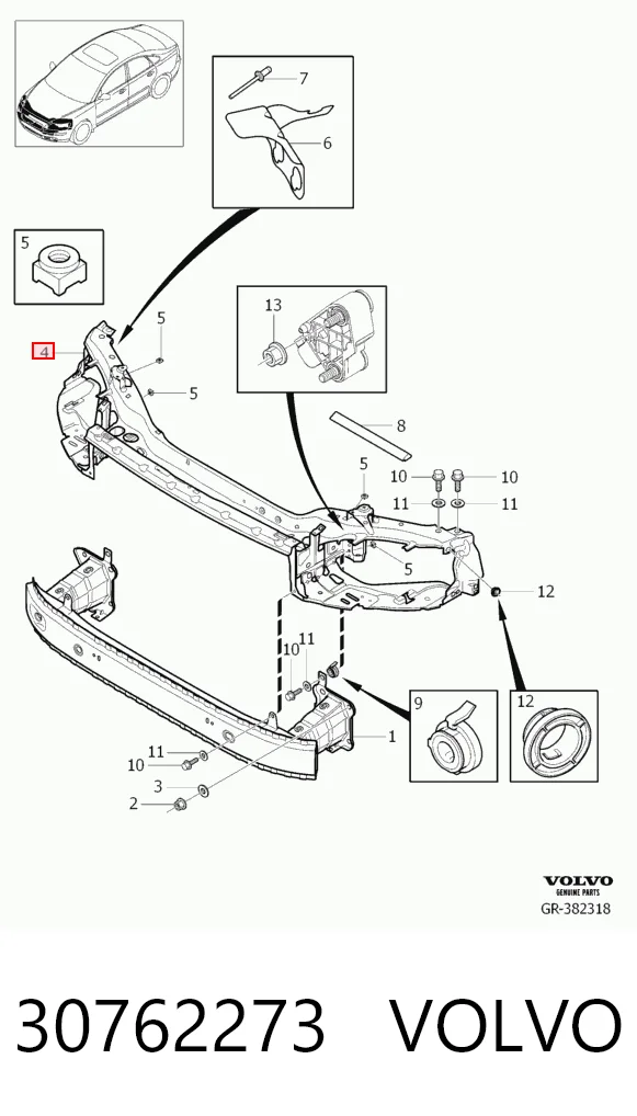 Suporte do radiador montado (painel de montagem de fixação das luzes) Volvo S40 II MS ao melhor preço