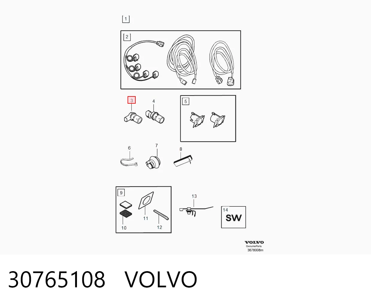 30765108 Volvo Sensor traseiro de sinalização de estacionamento (sensor de estacionamento)