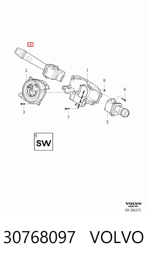 30768097 Volvo Comutador esquerdo instalado na coluna da direção