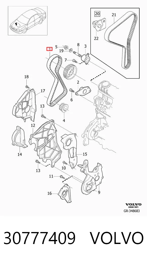 Correia do mecanismo de distribuição de gás para Volvo S40 I VS