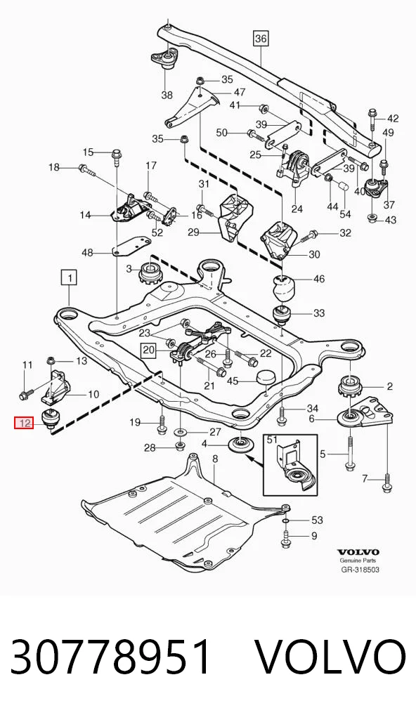 30778951 Volvo Coxim (suporte) direito dianteiro de motor
