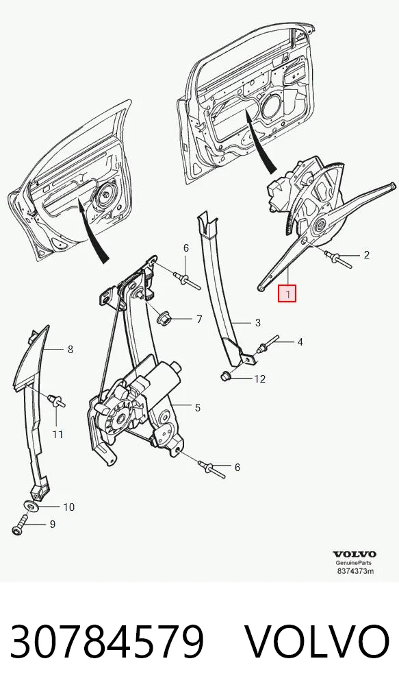 30784579 Volvo Mecanismo de acionamento de vidro da porta dianteira direita