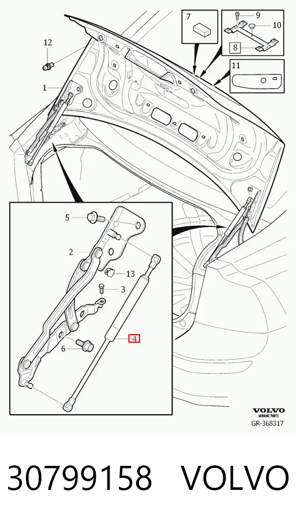 30799158 Volvo Amortecedor de tampa de porta-malas (de 3ª/5ª porta traseira)