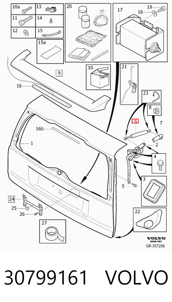 30799161 Volvo Amortecedor de tampa de porta-malas (de 3ª/5ª porta traseira)
