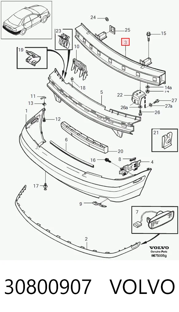  Reforçador do pára-choque traseiro Volvo V40 carrinha (VW) (1995 - 2004) 