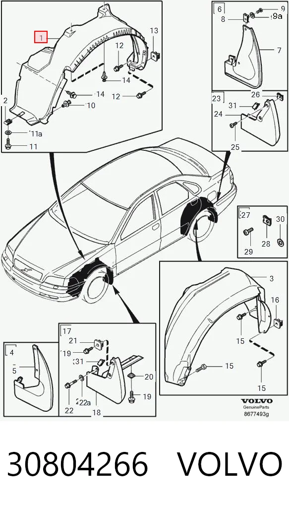  Guarda-barras direito do pára-lama dianteiro Volvo V40 carrinha (VW) (1995 - 2004) 