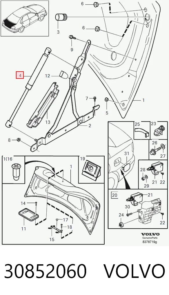 30852060 Volvo Amortecedor de tampa de porta-malas (de 3ª/5ª porta traseira)