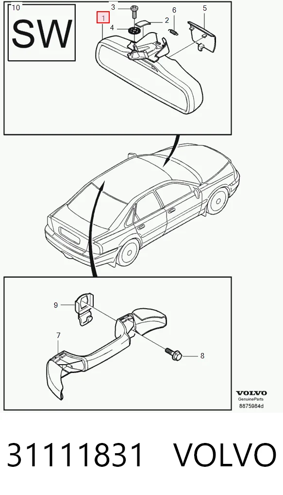 Espelho de salão interno para Volvo XC90  