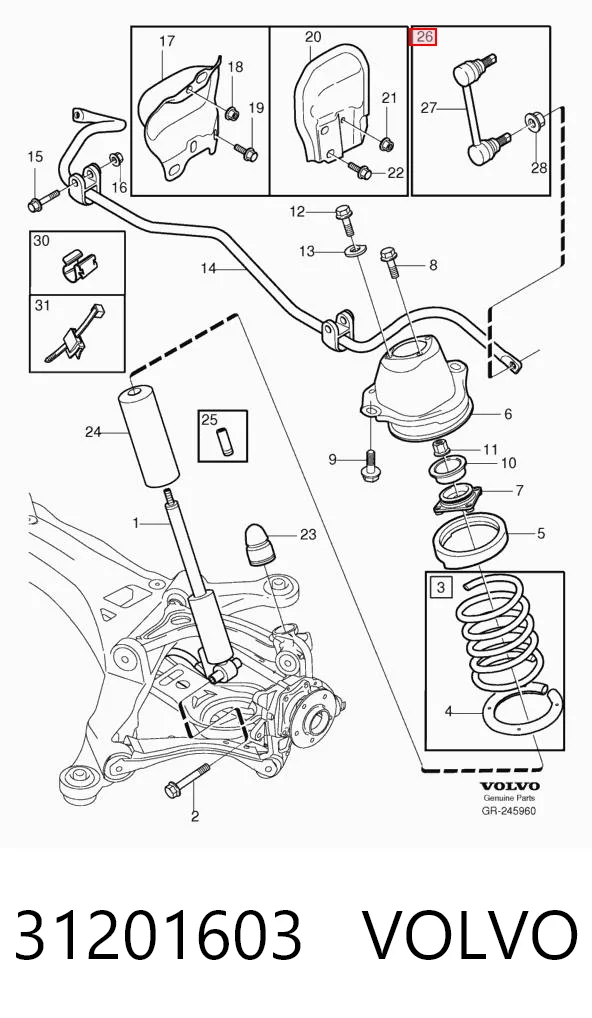 31201603 Volvo Montante de estabilizador traseiro