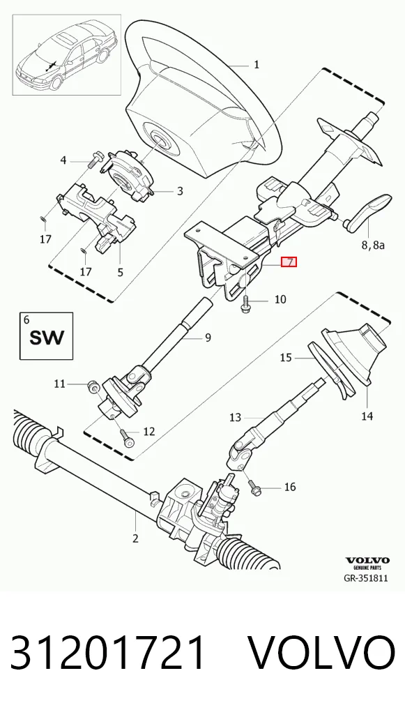  Coluna da direção Volvo S60 I sedan (RS, RH) (2000 - 2010) I