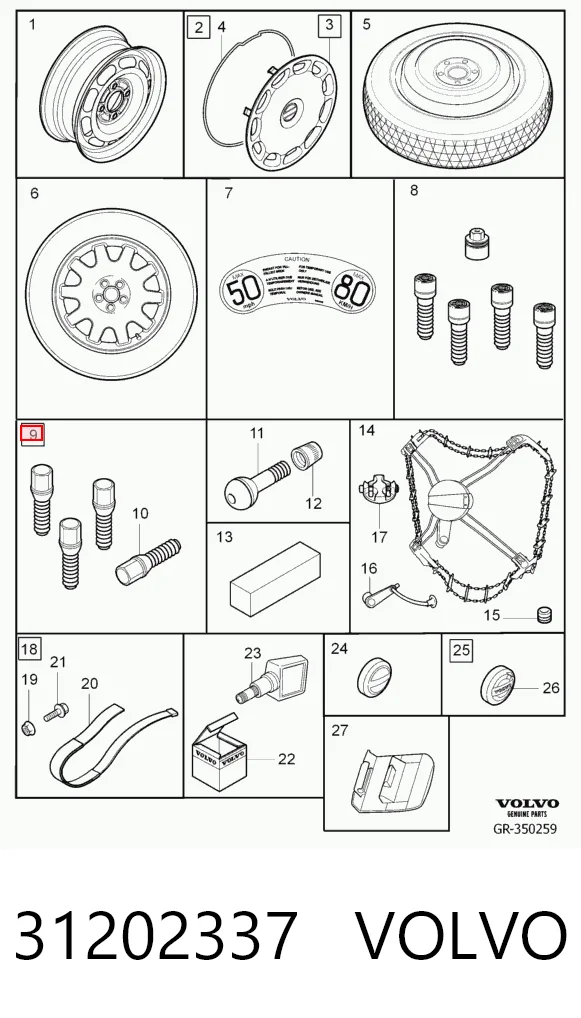 Parafuso de roda Volvo XC90 SUV (2002 - 2015) 