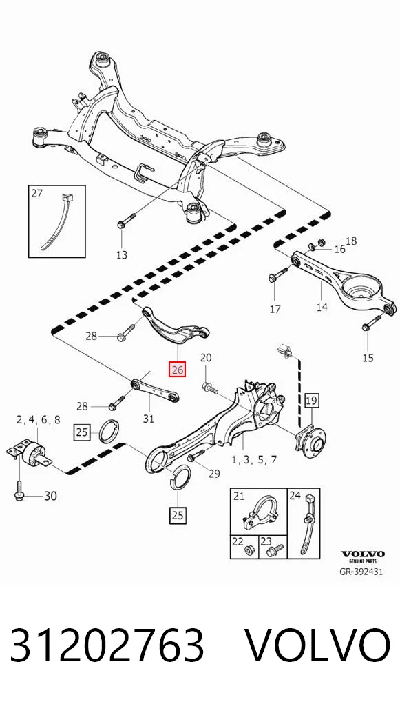 31202763 Volvo Braço oscilante transversal esquerdo de suspensão traseira