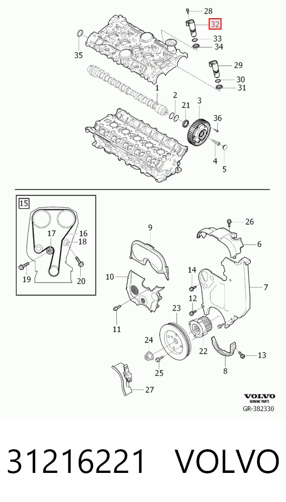 31216221 Volvo Válvula eletromagnética direita de posição (de fases) da árvore distribuidora