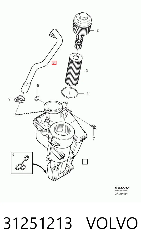 31251213 Volvo Cano derivado de ventilação de cárter (de separador de óleo)