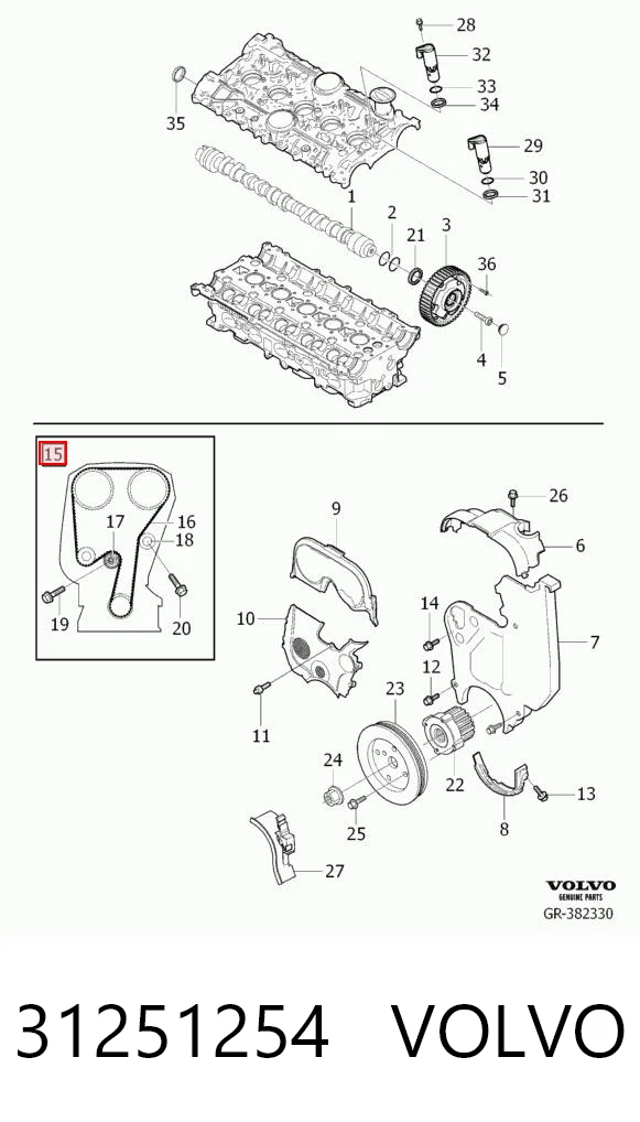 31251254 Volvo Correia do mecanismo de distribuição de gás, kit