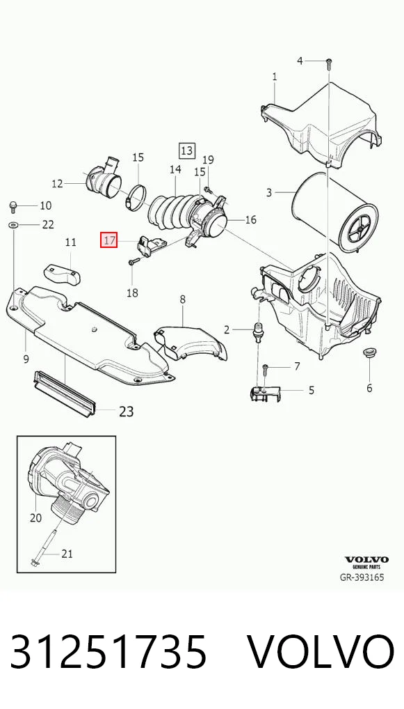 31251735 Volvo Sensor de fluxo (consumo) de ar, medidor de consumo M.A.F. - (Mass Airflow)