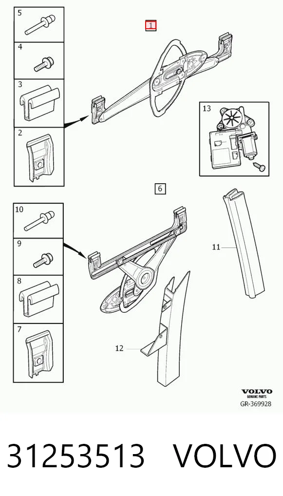 31253513 Volvo Mecanismo de acionamento de vidro da porta dianteira esquerda