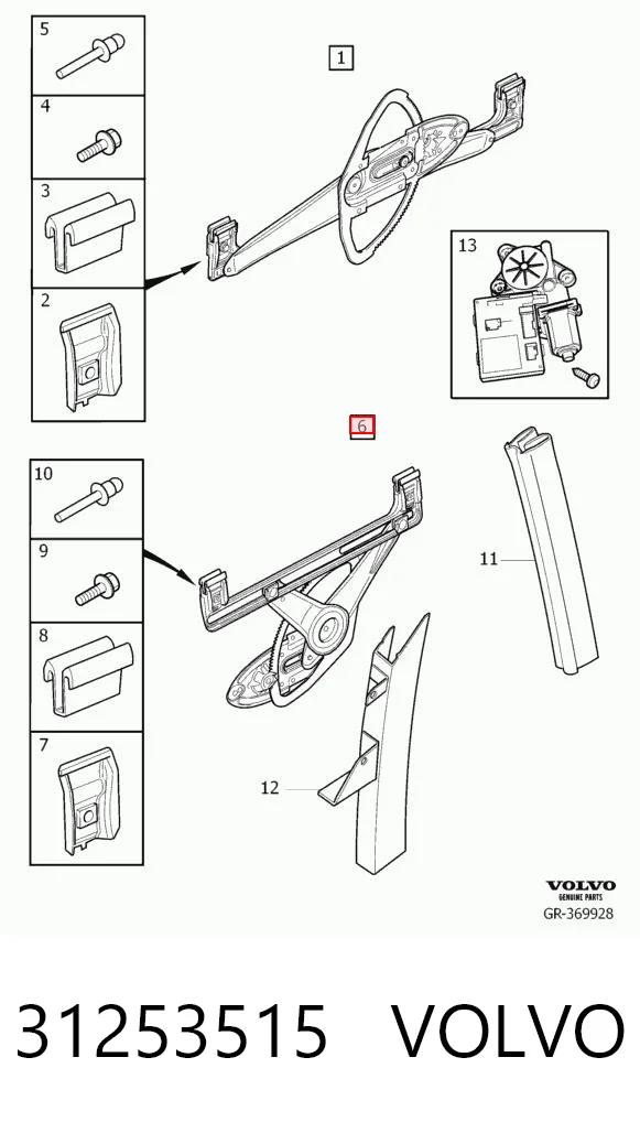 31253515 Volvo Mecanismo de acionamento de vidro da porta traseira esquerda