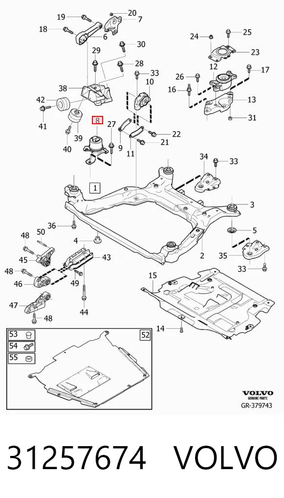 31257674 Volvo Coxim (suporte) dianteiro de motor
