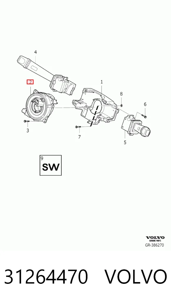 31264470 Volvo Anel AIRBAG de contato, cabo plano do volante