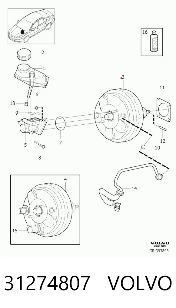 Reforçador dos freios a vácuo Volvo S80 preço, a partir de 208,70 USD
