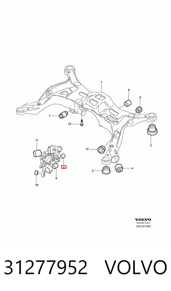 31277952 Volvo Bloco silencioso do pino de apoio traseiro