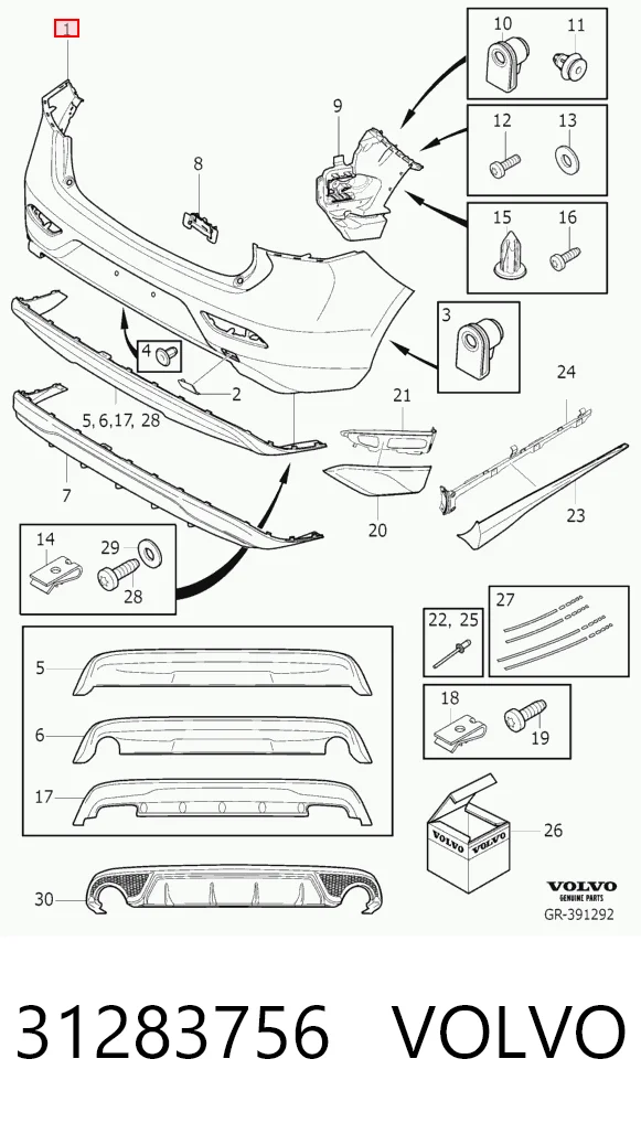 Pára-choque traseiro para Volvo V40  525, 526