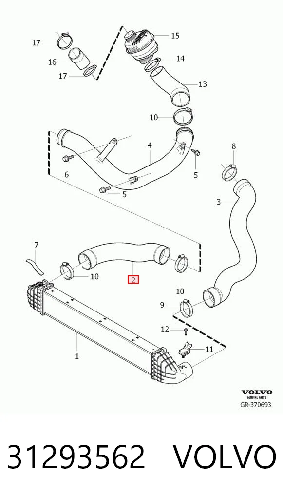 31293562 Volvo Mangueira (cano derivado) de intercooler