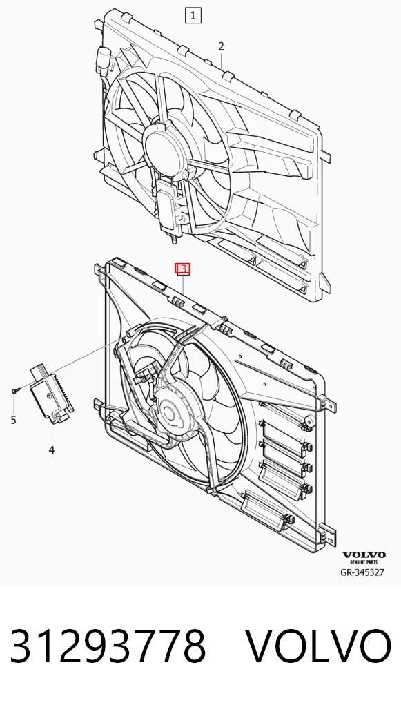 31293778 Volvo Difusor do radiador de esfriamento, montado com motor e roda de aletas