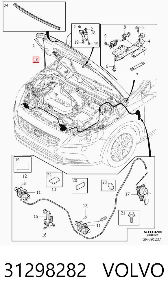  Amortecedor da capota Volvo V40 hatchback (525, 526) (2012 - 2019) 