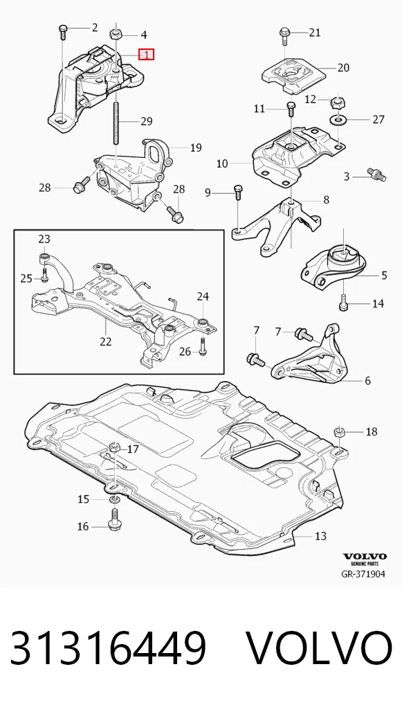 31316449 Volvo Coxim (suporte) direito dianteiro de motor