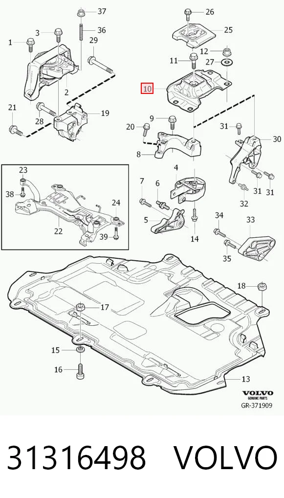 31316498 Volvo Coxim (suporte) esquerdo de motor