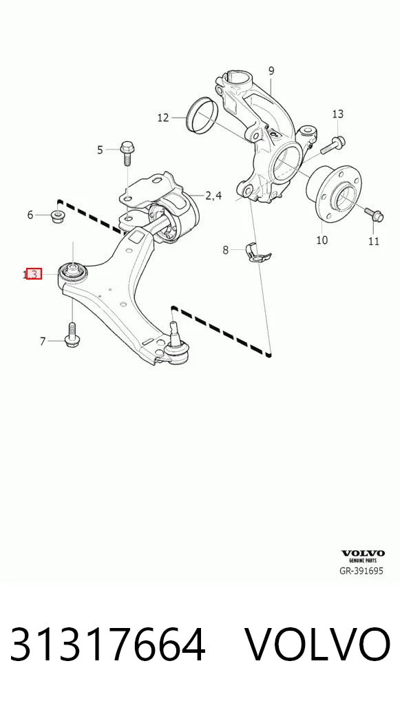31317664 Volvo Braço oscilante inferior direito de suspensão dianteira