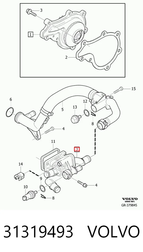 31319493 Volvo Caixa do termostato