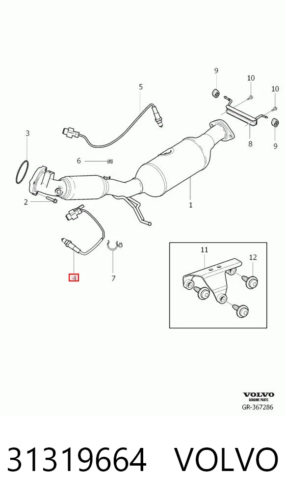 31319664 Volvo Sonda lambda, sensor de oxigênio até o catalisador