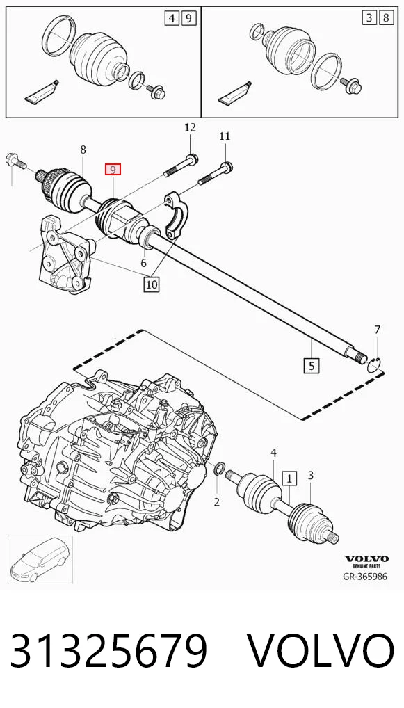 Bota de proteção interna de junta homocinética do semieixo dianteiro Volvo V40  525, 526