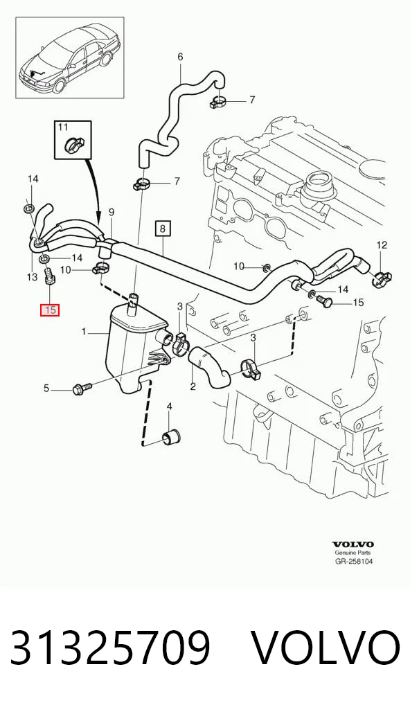 31325709 Volvo Tubo de ligação de bloco do sistema de esfriamento