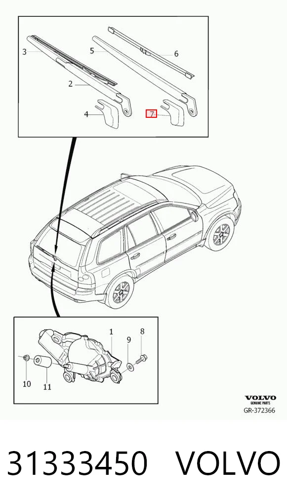 31333450 Volvo Limpa-pára-brisas de vidro traseiro
