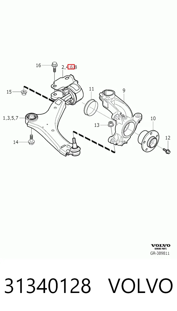 31340128 Volvo Braço oscilante inferior esquerdo de suspensão dianteira