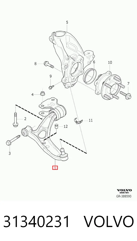 31340231 Volvo Braço oscilante inferior direito de suspensão dianteira