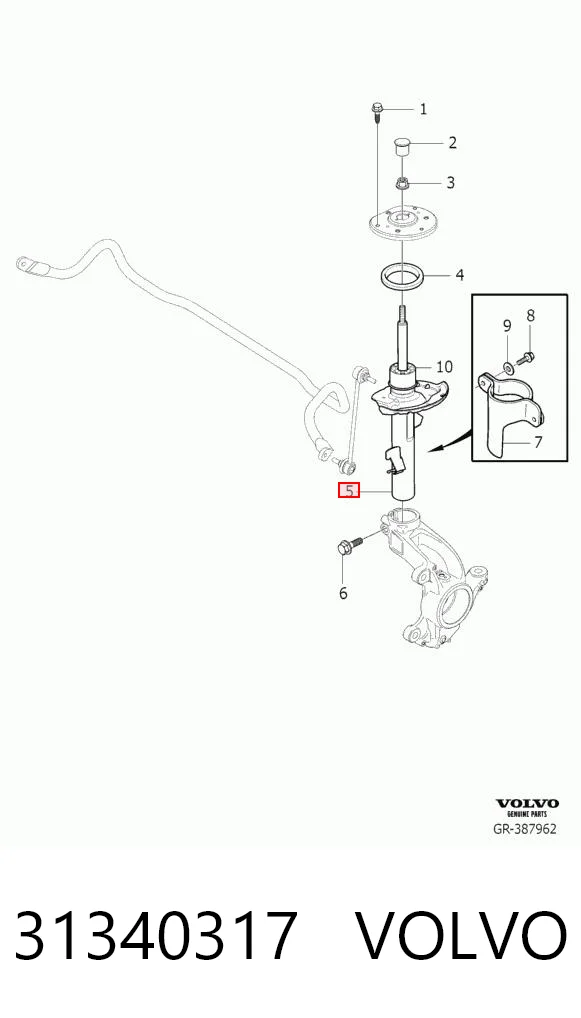 31340317 Volvo Amortecedor dianteiro esquerdo