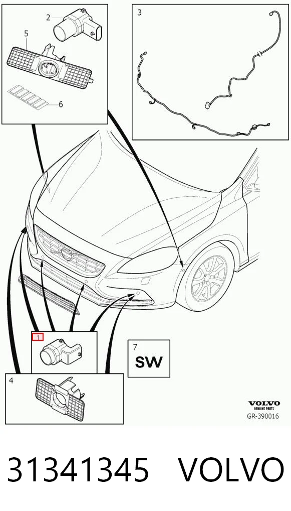 31341345 Volvo Sensor de sinalização de estacionamento (sensor de estacionamento) dianteiro/traseiro lateral