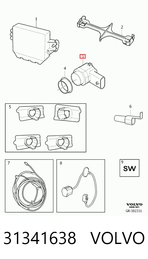 31341638 Volvo Sensor dianteiro de sinalização de estacionamento (sensor de estacionamento)