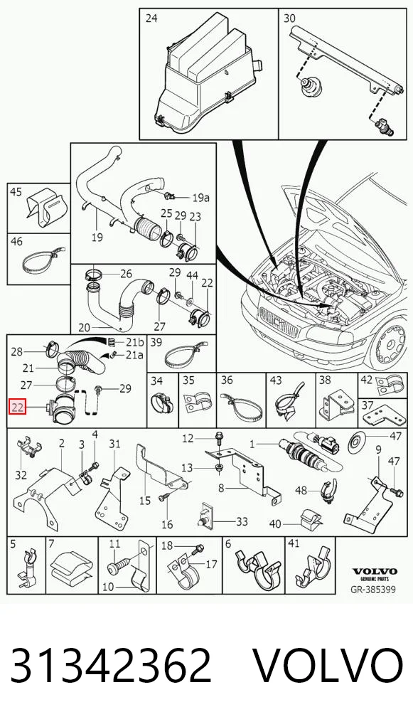 31342362 Volvo Sensor de fluxo (consumo) de ar, medidor de consumo M.A.F. - (Mass Airflow)