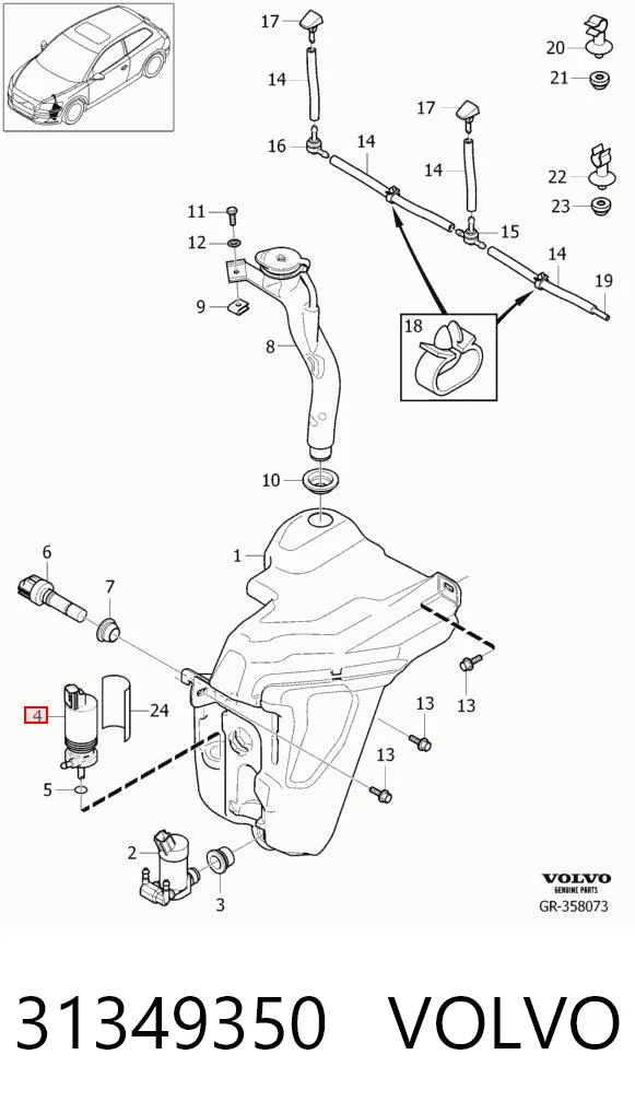 31349350 Volvo Bomba de motor de fluido para lavador de vidro dianteiro