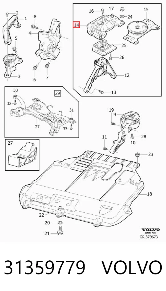 31359779 Volvo Coxim (suporte) esquerdo superior de motor
